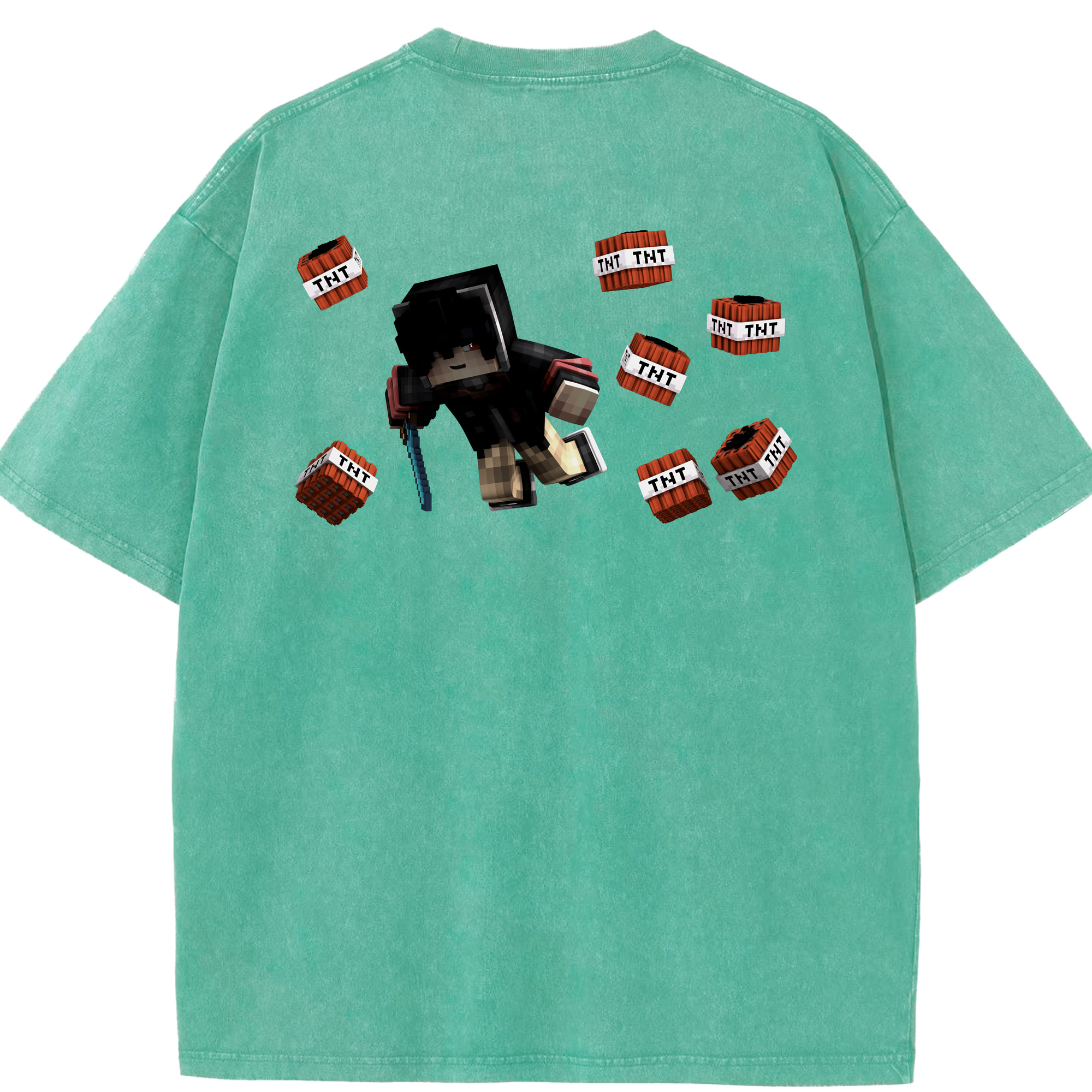 （画像用） マインクラフト ブロックの世界 Minecraft MC Block world 綿100% ヴィンテージ風 半袖Tシャツ（背面プリント）